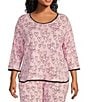 Color:Drawn Hearts - Image 1 - Plus Size Drawn Heart Print Scoop Neck 3/4 Sleeve Knit Coordinating Sleep Top