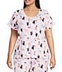 Sleep Sense Plus Size Fancy Cats Print Short Sleeve Crew Neck Coordinating Sleep Top - Image 1