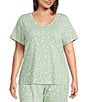 Sleep Sense Plus Size Green Sprig Print Short Sleeve Scoop Neck Knit Coordinating Sleep Top, Color:Green Sprig - Image 1