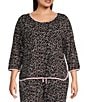 Sleep Sense Plus Size Heart Print Scoop Neck 3/4 Sleeve Knit Coordinating Sleep Top, Color:Heart Print - Image 1