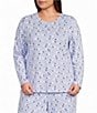 Sleep Sense Plus Size Jersey Knit Sheep Long Sleeve Crew Neck Coordinating Sleep Top - Image 1