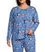 Sleep Sense Plus Size Jersey Knit Wood Print Long Sleeve Crew Neck Coordinating Sleep Top - Image 1