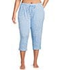 Sleep Sense Plus Size Knit Daisy Print Drawstring Tie Coordinating Sleep Capri Pants - Image 1