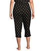 Color:Black Daisy - Image 2 - Plus Size Knit Daisy Print Drawstring Tie Pocketed Coordinating Capri Sleep Pants