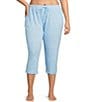 Sleep Sense Plus Size Knit Drop Print Drawstring Tie Coordinating Sleep Capri Pants - Image 1