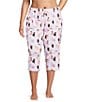 Sleep Sense Plus Size Knit Fancy Cats Print Drawstring Tie Coordinating Sleep Capri Pants - Image 1