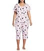 Sleep Sense Plus Size Knit Fancy Cats Print Drawstring Tie Coordinating Sleep Capri Pants - Image 3