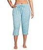 Sleep Sense Plus Size Knit Floral Print Drawstring Tie Coordinating Sleep Capri Pants - Image 1