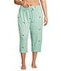 Sleep Sense Plus Size Knit Floral Sheep Print Drawstring Tie Coordinating Sleep Capri, Color:Floral Sheep - Image 1