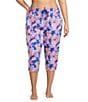 Sleep Sense Plus Size Knit Happy Floral Print Drawstring Tie Coordinating Sleep Capri Pants, Color:Happy Floral - Image 1