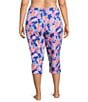 Sleep Sense Plus Size Knit Happy Floral Print Drawstring Tie Coordinating Sleep Capri Pants, Color:Happy Floral - Image 2