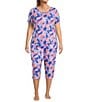 Sleep Sense Plus Size Knit Happy Floral Print Drawstring Tie Coordinating Sleep Capri Pants, Color:Happy Floral - Image 3