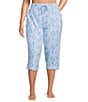 Sleep Sense Plus Size Knit Multi Ikat Print Drawstring Tie Coordinating Sleep Capri Pants - Image 1