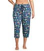 Sleep Sense Plus Size Knit Safari Print Drawstring Tie Coordinating Sleep Capri Pants, Color:Safari Blue - Image 1