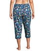 Sleep Sense Plus Size Knit Safari Print Drawstring Tie Coordinating Sleep Capri Pants, Color:Safari Blue - Image 2