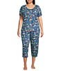 Sleep Sense Plus Size Knit Safari Print Drawstring Tie Coordinating Sleep Capri Pants, Color:Safari Blue - Image 3