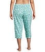 Sleep Sense Plus Size Knit Sketch Floral Print Drawstring Tie Coordinating Sleep Capri Pants, Color:Sketch Floral - Image 2