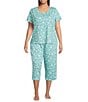 Sleep Sense Plus Size Knit Sketch Floral Print Drawstring Tie Coordinating Sleep Capri Pants, Color:Sketch Floral - Image 3