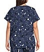 Sleep Sense Plus Size Moonlit Cats Print Short Sleeve Scoop Neck Knit Coordinating Sleep Top, Color:Moonlit Cats - Image 2