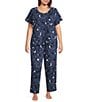 Sleep Sense Plus Size Moonlit Cats Print Short Sleeve Scoop Neck Knit Coordinating Sleep Top, Color:Moonlit Cats - Image 3