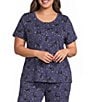 Sleep Sense Plus Size Moonlit Cats Print Short Sleeve Scoop Neck Knit Coordinating Sleep Top - Image 1