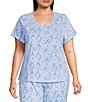 Sleep Sense Plus Size Multi Ikat Print Short Sleeve Scoop Neck Coordinating Sleep Top - Image 1