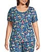 Sleep Sense Plus Size Safari Print Short Sleeve Scoop Neck Coordinating Sleep Top, Color:Safari Blue - Image 1