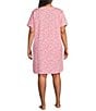 Color:Pink Seashell - Image 2 - Plus Size Short Sleeve Crew Neck Seashell Print Chest Pocket Knit Nightgown