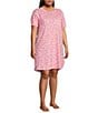 Color:Pink Seashell - Image 3 - Plus Size Short Sleeve Crew Neck Seashell Print Chest Pocket Knit Nightgown