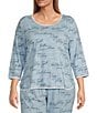 Sleep Sense Plus Size Sleep Script Print Scoop Neck 3/4 Sleeve Knit Coordinating Sleep Top, Color:Sleep Script - Image 1