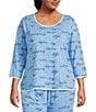 Sleep Sense Plus Size Sleep Script Print Scoop Neck 3/4 Sleeve Knit Coordinating Sleep Top, Color:Sleep Script - Image 1