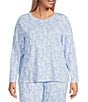 Sleep Sense Plus Size Snowy Trees Print Knit Long Sleeve Crew Neck Coordinating Holiday Sleep Top, Color:Snowland - Image 1