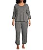 Sleep Sense Plus Size Tile Print Drawstring Tie Coordinating Knit Sleep Pant, Color:Black Tile Print - Image 3