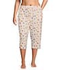 Sleep Sense Plus Size Tossed Spring Knit Print Drawstring Tie Coordinating Sleep Capri Pants - Image 1