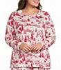 Sleep Sense Plus Size Winter Toile Print Knit Long Sleeve Crew Neck Coordinating Sleep Top - Image 1