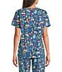 Sleep Sense Safari Print Short Sleeve Scoop Neck Coordinating Sleep Top, Color:Safari Blue - Image 2