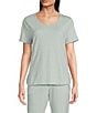 Sleep Sense Sage Dot Print Short Sleeve Scoop Neck Knit Coordinating Sleep Top - Image 1