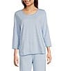 Sleep Sense Scoop Neck 3/4 Sleeve Knit Coordinating Sleep Top, Color:Blue Tile Print - Image 1