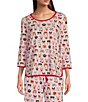 Sleep Sense Valentine Dogs Print Scoop Neck 3/4 Sleeve Knit Coordinating Sleep Top, Color:Valentine Dogs - Image 1