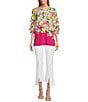 Color:Cascade Floral - Image 5 - Slim Factor by Investment 3/4 Tiered Sleeve Cascade Floral Knit Top