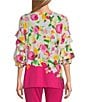 Color:Cascade Floral - Image 2 - Slim Factor by Investment 3/4 Tiered Sleeve Cascade Floral Knit Top