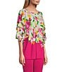 Color:Cascade Floral - Image 3 - Slim Factor by Investment 3/4 Tiered Sleeve Cascade Floral Knit Top