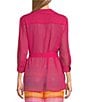 Color:Magenta - Image 2 - Slim Factor by Investments 3/4 Sleeve Double Pocket Point Collar Button Down Top