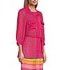 Color:Magenta - Image 3 - Slim Factor by Investments 3/4 Sleeve Double Pocket Point Collar Button Down Top