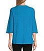 Color:Blue Danube - Image 2 - Slim Factor by Investments 3/4 Sleeve Lace Up Top