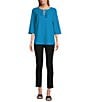 Color:Blue Danube - Image 5 - Slim Factor by Investments 3/4 Sleeve Lace Up Top