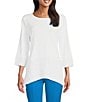 Color:Snow White - Image 1 - Slim Factor by Investments 3/4 Sleeve Mixed Media Top