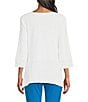 Color:Snow White - Image 2 - Slim Factor by Investments 3/4 Sleeve Mixed Media Top