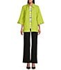 Investments Slim Factor by Investments 3/4 Sleeve Open Front Jacquard Jacket, Color:Bright Chartreuse - Image 5