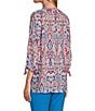 Color:Abstract Paisley - Image 4 - Slim Factor by Investments Abstract Paisley Print Split V Neckline 3/4 Sleeve Tie Sleeve Peasant Blouse